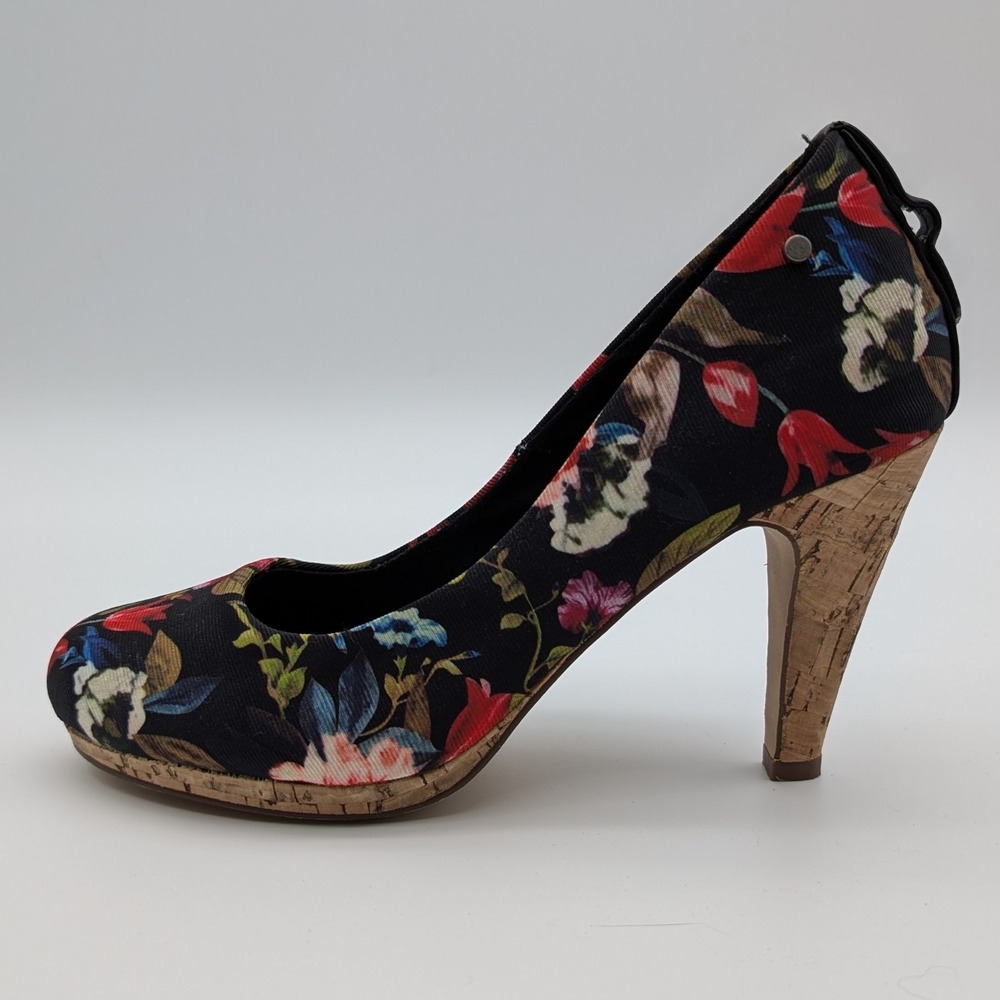 Chelsea Girl Floral Cork Platform Pumps Square Toe